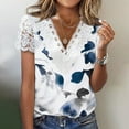 thumbnail image 1 of up to 60% off Gifts Usmixi Womens Tops Sexy Lace Hollowed Patchwork Going out Loose Fit Tee Shirts Summer Cute Flowers Print V-Neck Short Sleeve Blouses Navy m, 1 of 5