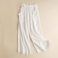 thumbnail image 1 of up to 60% off Gifts Usmixi Womens Wide Leg Loose Trousers Vintage Cotton Linen Side Drawstring Elastic Waist Long Pants Casual Solid Plus Size Pants White m, 1 of 6