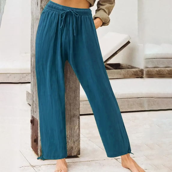up to 60% off Gifts Usmixi Womens Wide Leg Trousers Casual Plus Size Solid Lightweight Straight Long Pants Drawstring Elastic Waist Summer Leisure Wear Pants with Pocket Sky Blue XXXXXL