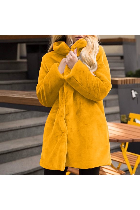 up to 60% off Gifts wycnly Womens Winter Faux Fur Coat Plush Coat for Women Plus Size Casual Solid Stand Neck Fuzzy Fleece Overcoat Long Sleeve Open Front Ladies Outerwear Faux Fur Coat