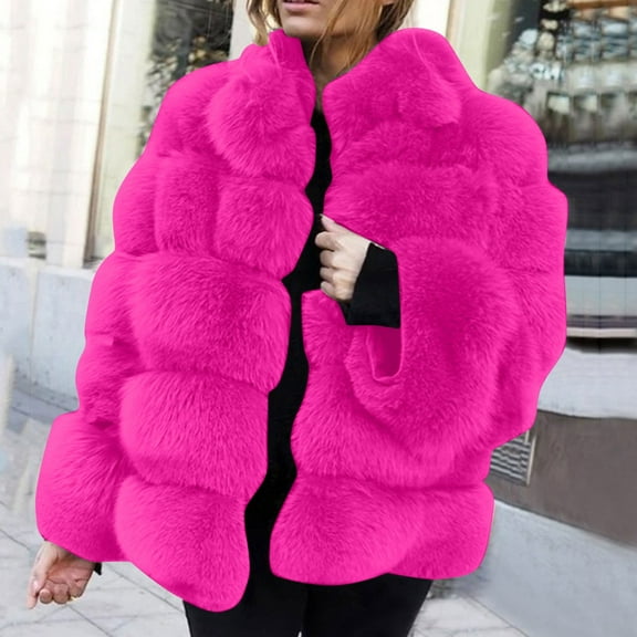 up to 60% off Gifts Usmixi Womens Winter Fleece Coat Womens Faux Furry Jacket Long Sleeve Plus Size Casual Solid Plush Coats Open Front Stand Neck Fuzzy Fleece Outerwear Fleece Coat