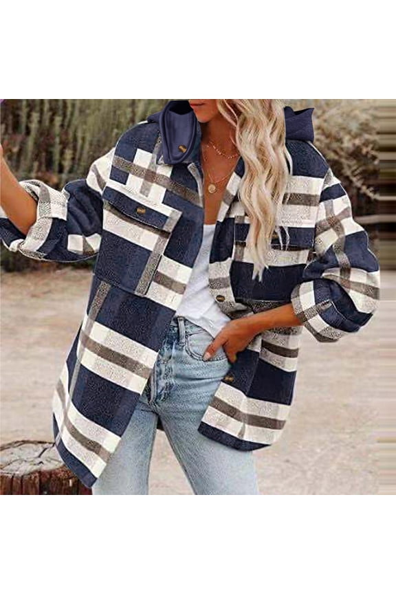 Gifts Usmixi Womens Winter Wool Jacket Womens Plaid Jacket Long Sleeve Button up Cozy Flannel Shirt Coat Loose Casual Hooded Shacket Outerwear with Pocket 2025 Wool Jacket
