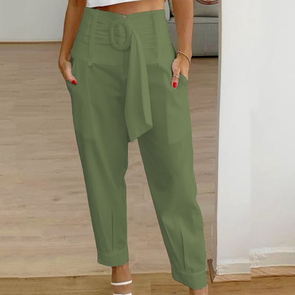 up to 60% off Gifts Usmixi Womens Zipper High Waist Trousers Business Casual Solid Loose Straight Leg Long Pants Fashion Belt Lightweight Pants with Pockets Army Green m