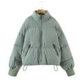 thumbnail image 1 of up to 60% off Gifts Winter Womens Puffer Coat Padded Coat for Women Casual Pocket Solid Stand Neck Zip up Cotton Puffer Jacket Winter Warm Thickened Down Outerwear with Drawstring Up to 65% off, 1 of 7