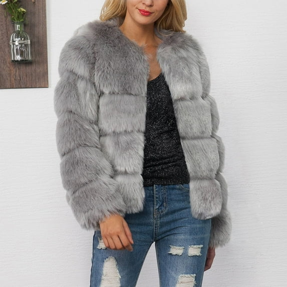 up to 60% off Gifts Womens Faux Furry Coat Fuzzy Fleece Coat for Women Long Sleeve Casual Solid Open Front Fluffy Plush Jacket Warm Thickened Cozy Faux Fur Outwear Winter Faux Furry Coat