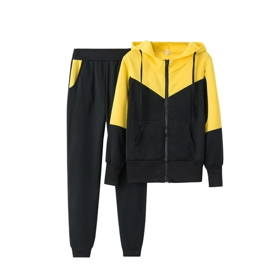 Usmixi Tracksuits Set for Women Womens Sports Coat 2 Piece Sets Fashion Color Patchwork Zip Hooded Sweatshirt Coat and Jogger Pant Sweatsuit Sets Running Workout Tracksuit Set Clearance Under $10