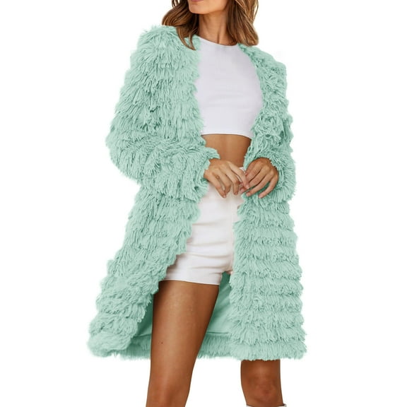 up to 60% off Gifts Womens Winter Faux Fur Coat Faux Furry Jacket for Women Long Sleeve Casual Solid Plus Size Plush Trench Coats Cozy Soft Fluffy Fuzzy Fleece Long Outwear Faux Fur Coat