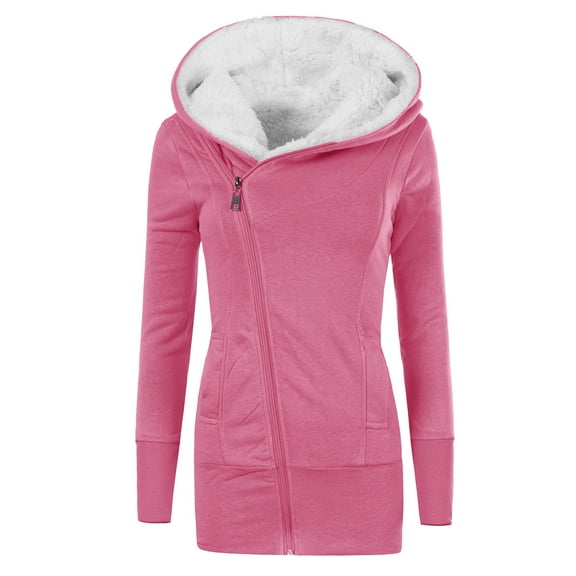 Gifts Womens Winter Sweatshirt Coat Plush Lined Jacket for Women Casual Solid Side Open Zipper Sweater Coats Long Sleeve Bottom Fleece Outerwear with Pocket Sweatshirt Coat