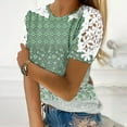 thumbnail image 1 of up to 60% off Gifts wycnly Shirts for Women Lace Patchwork Hollow out Vintage Graphics Tee Tops Summer Trendy Floral Short Sleeve Round Neck Ladies Blouses Green s, 1 of 5