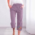 thumbnail image 1 of up to 60% off Gifts wycnly Womens 4th of July Pants Independence Day Fashion Heart Flag Print Loose Cropped Trousers Drawstring Elastic Waist Cotton Linen Pocket Pants Purple XXL, 1 of 5