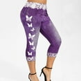 thumbnail image 1 of up to 60% off Gifts wycnly Womens Capris Pants Plus Size Lightweight Stretchy Elastic Waist 3/4 Trousers Fashion Butterfly Print Lace Trim Cropped Pants Purple XXXXXL, 1 of 7
