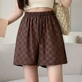 thumbnail image 1 of up to 60% off Gifts wycnly Womens Elastic Waist Shorts Classic Plaid Print Drawstring Straight Short Pants Summer Casual Lightweight Loose Stretchy Shorts Coffee XXL, 1 of 5
