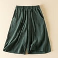 thumbnail image 1 of up to 60% off Gifts wycnly Womens Half Pants Casual Solid Cotton Linen Loose Straight Leg Shorts Ladies Leisure Wear Elastic Waist 1/2 Pants with Pockets Army Green XL, 1 of 7