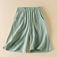 thumbnail image 1 of up to 60% off Gifts wycnly Womens Half Pants Casual Solid Cotton Linen Loose Straight Leg Shorts Ladies Leisure Wear Elastic Waist 1/2 Pants with Pockets Green XL, 1 of 7