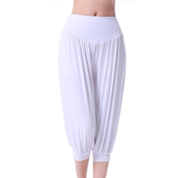 up to 60% off Gifts wycnly Womens Sports Capris High Waist Fashion Lightweight Pleated Lantern 3/4 Pants Casual Solid Stretchy Workout Sports Cropped Trousers White l