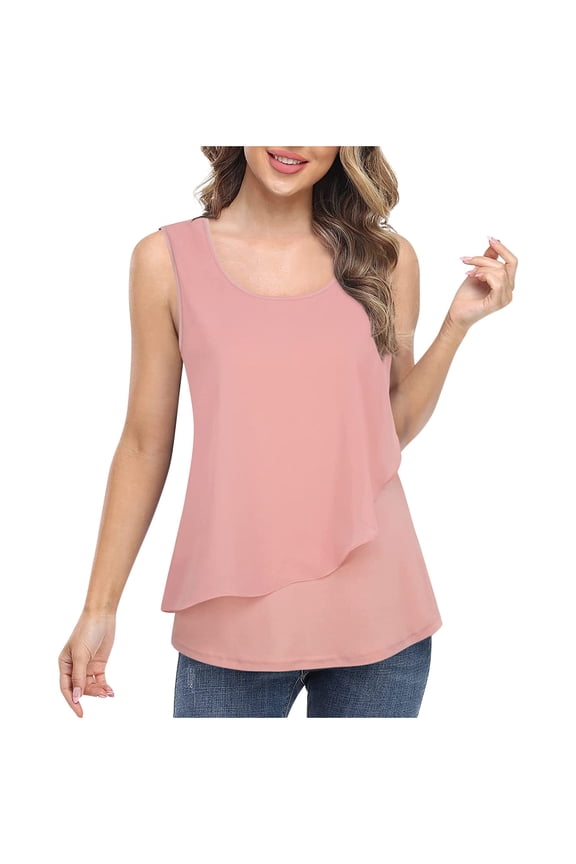 up to 60% off Gifts wycnly Womens Tank Tops Mesh Patchwork Fashion Going out Lightweight Tunic Vest Shirts Summer Trendy Solid Scoop Neck Sleeveless Shirts Blouse Pink s