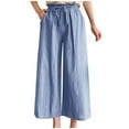 thumbnail image 1 of up to 60% off Gifts wycnly Womens Trousers Casual Solid Loose Straight Elastic Waist Cropped Pants Summer Cotton Linen Pocket Pants with Drawstring Blue XL, 1 of 5