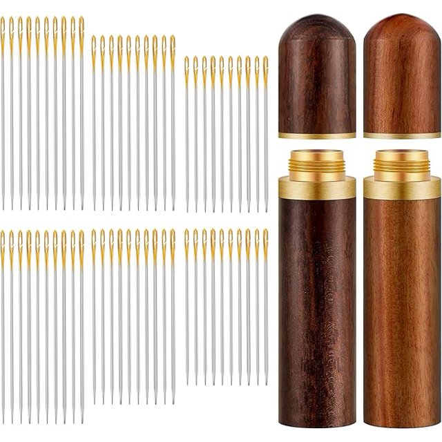 (60 Gold Needles) Easy SelfThreading Needles Kit for Hand Held Sewing