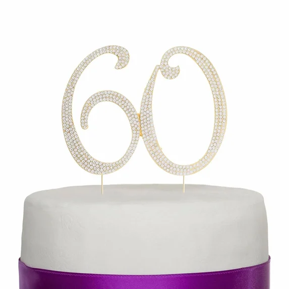 60 Gold Rhinestone Cake Topper - Sixty 60Th Birthday Anniversary Decoration