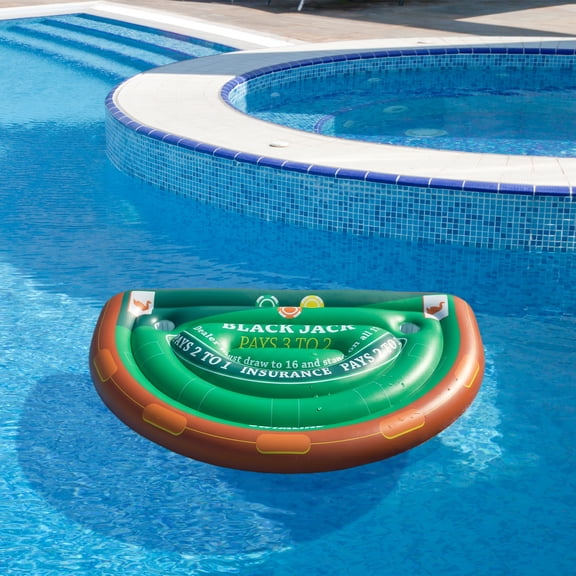 Swimline 60" Inflatable Blackjack Table Game with Water Proof Cards - Green/Brown