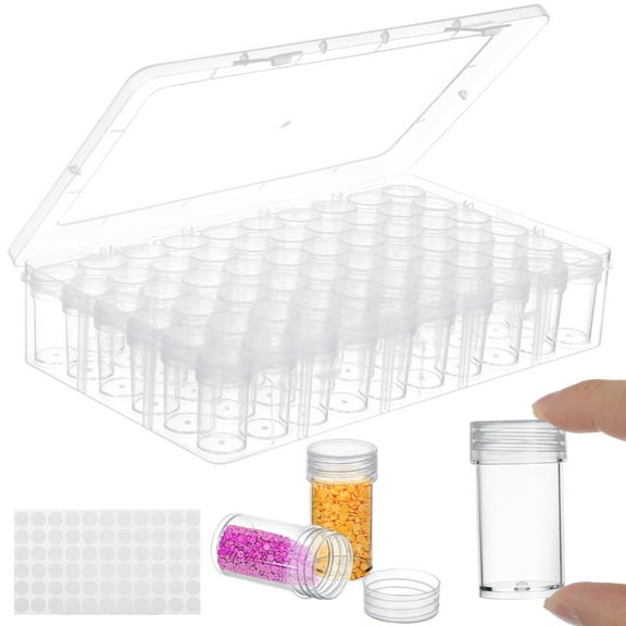 60 Grids Bead Organizers, Diamond Art Bead Storage Containers, 60-Slot Round Jar Organizers with Label Stickers, Transparent, Nail Diamond Box Case for Small Accessories