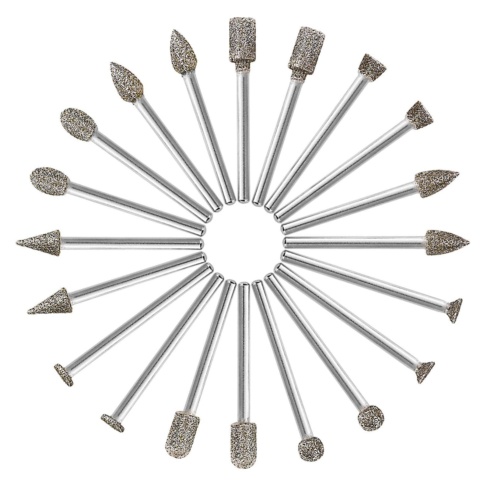 Brccee AC 60 Pcs Diamond Burr Bits Drill Glass Gemstone Metal for Craftsman  Rotary Tool 1/8 Shanks w/ Box Tip 