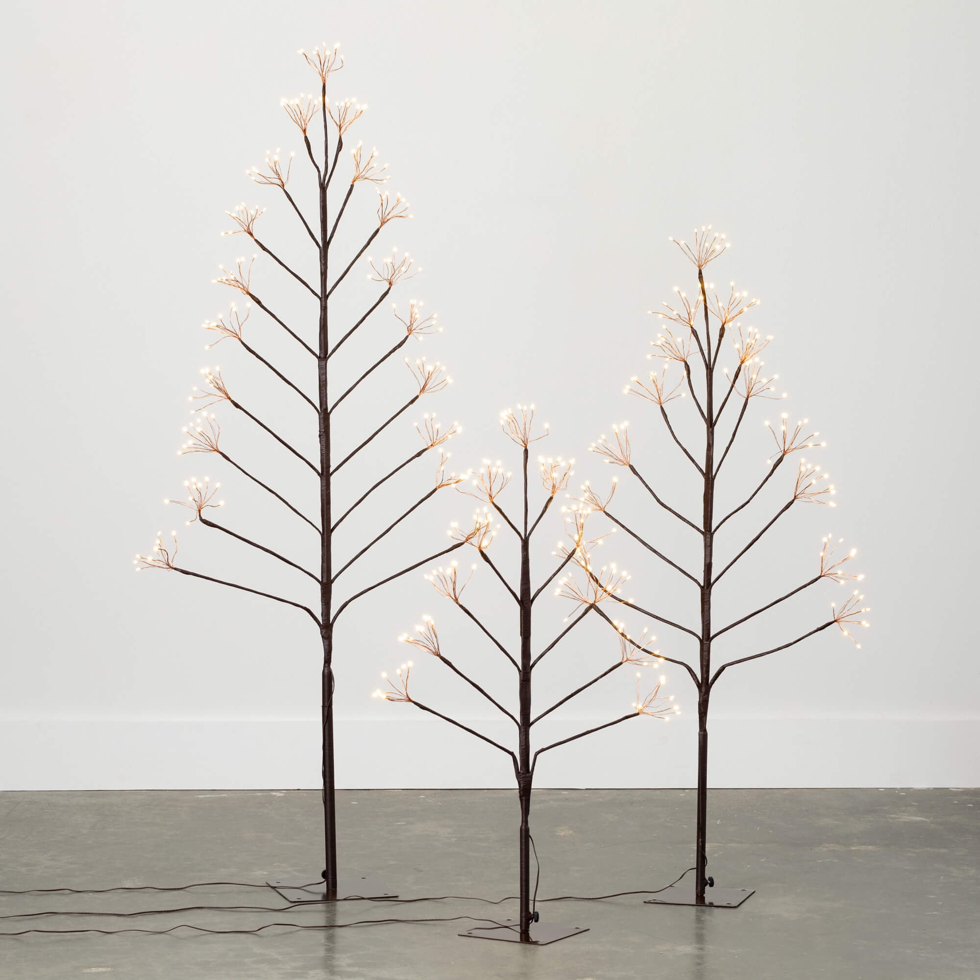 60"H, 47.5"H and 36"H Sullivans Outdoor Lighted Twig Tree - Set of 3, Brown