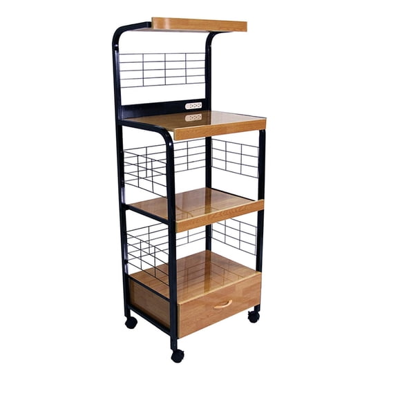 59.5" Tall -Tier Microwave Kitchen Cart with Drawer and Outlet, Black and Natural