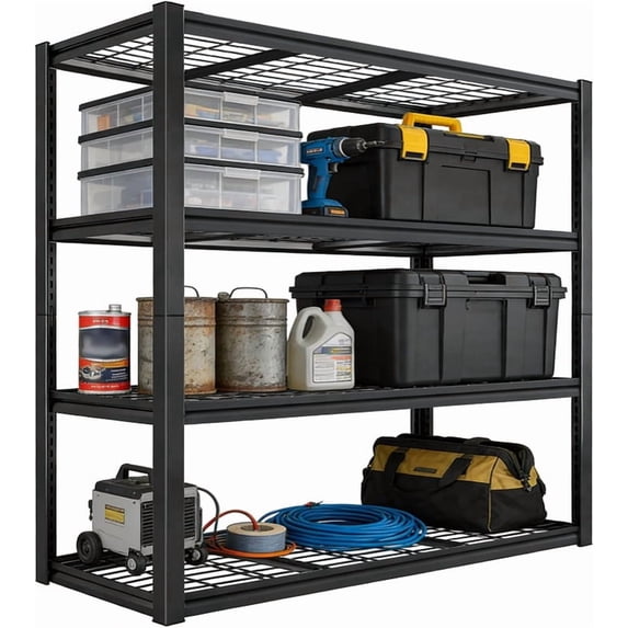 60''H Garage Shelf Storage Shelving Unit, 4 Tiers Storage Racks, Free Standing Heavy Duty Metal Adjustable Shelves