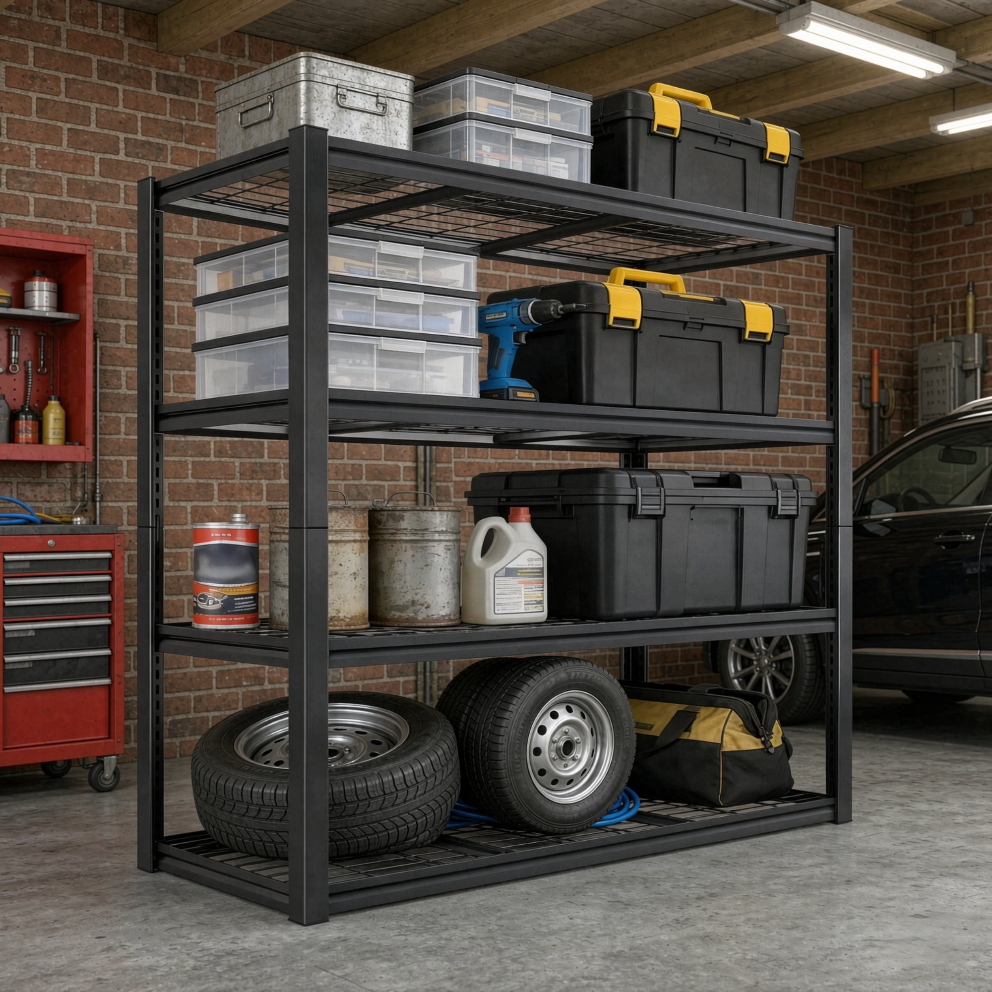 60''H Garage Storage Shelving Unit, Metal Storage Shelf, 4 Tiers Storage Racks, Free Standing Heavy Duty Metal Adjustable Shelves