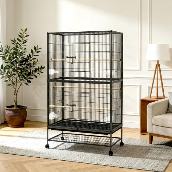 60" H Large Bird Cage, Bird Cage with Rolling Storage Stands, Feed Bowls, Wide Tall Parakeet Cage for Parrots, Conures, Cockatiel, Cockatoo