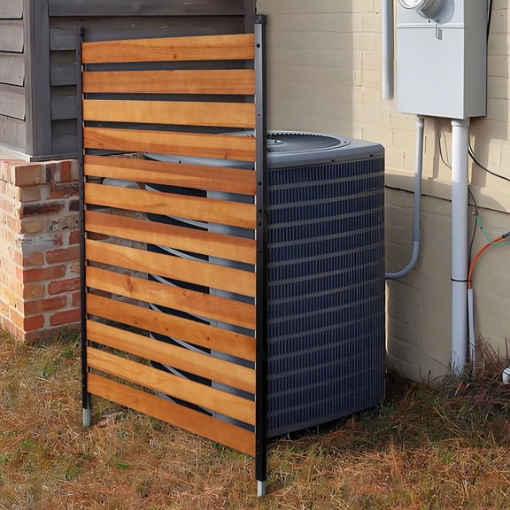 60"H Wood AC Fence Panel w/Metal Stakes, Privacy Screen for Trash Cans, Pool, Patio-1-Panel
