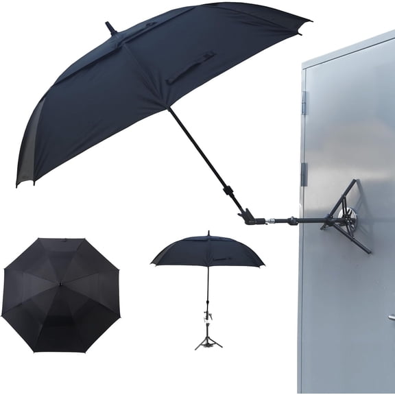 60'' HVAC Umbrella with Base, Height Adjustable, Rotate in Any Direction, Outdoor Work Umbrella to Keep the Work Cool and Dry(Black)