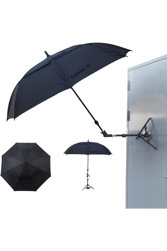 60'' HVAC Umbrella with Base, Height Adjustable, Rotate in Any Direction, Outdoor Work Umbrella to Keep the Work Cool and Dry(Black)