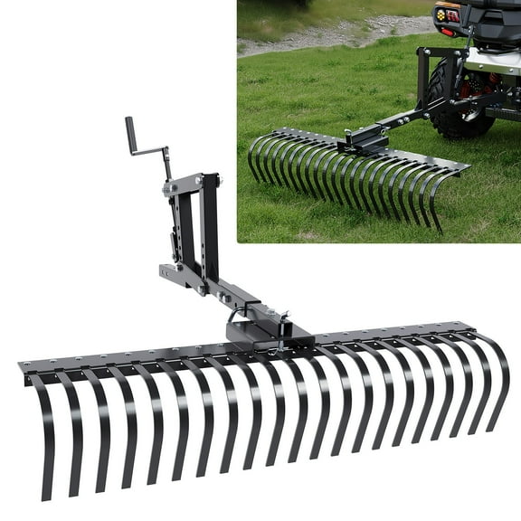 60" Heavy Duty Landscape Rake for ATV UTV Lawn Tractors - 1 Point Hitch Tow Behind Rake with Steel Tines for Yard Debris Soil Leveling Pine Straw Removal