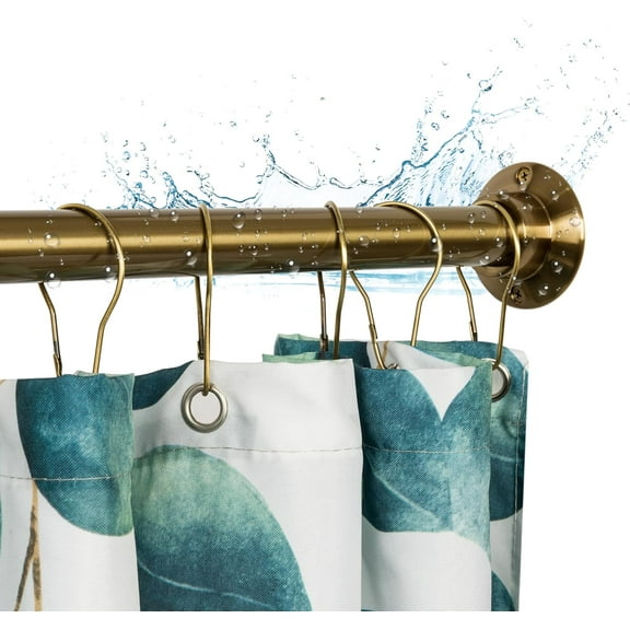 60" Heavy Duty Straight Shower Rod With Shower Rod Flange, Permanent Mount Shower Curtain Rod With Screws Bracket, Never Rust Stainless Steel, Window Curtain and Closet Rod, Champagne Bronze
