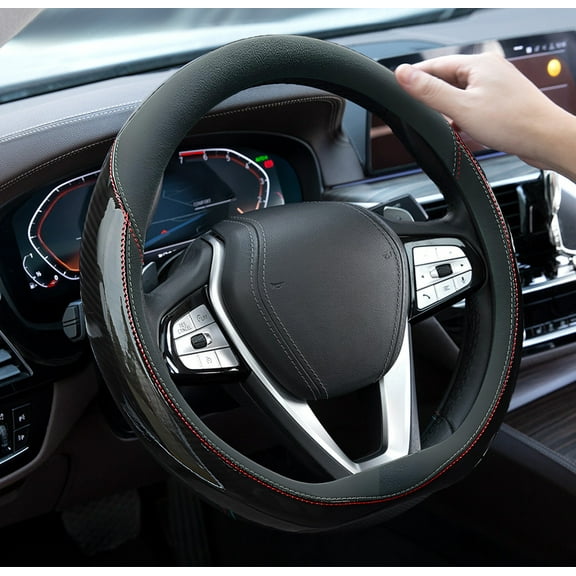 RNLUGM Four Season Universal Carbon Fiber Breathable Against Slip Round D-shaped Handle Cover For Car Steering Wheel Safe And Comfortable ChoiceCraftsmanship