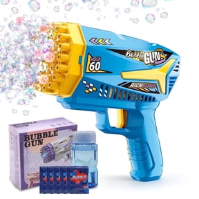 60-Hole Bubble Machine with Colorful Lighting, Bubble Blaster Bubble Maker with Bubble Solution, Gifts for Boys Girls Birthday Wedding Party