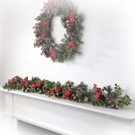 60" Iced Waterproof Berry Boxwood Pine Garland