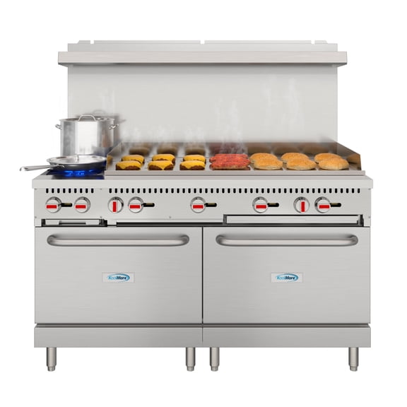 60 In. Commercial Range with 48 In. Griddle, 2 Burners and 2 Standard Ovens