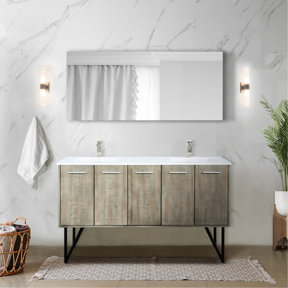 60 In. W X 20 D Rustic Double Bath Vanity, Marble Topped With Faucet - Ample Storage And Soft Close Drawer Structure Cultured Top, Brushed Nickel Spacious Mechanism