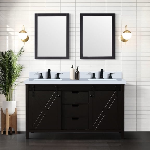 60 In. W X 22 D Brown Vanity For Bath - 24 Mirrors Included Two Cabinets, Three Drawers & Open Shelf Ample Storage Capacity Quick Installment Double Interior Rich Facilities Fully Assembled