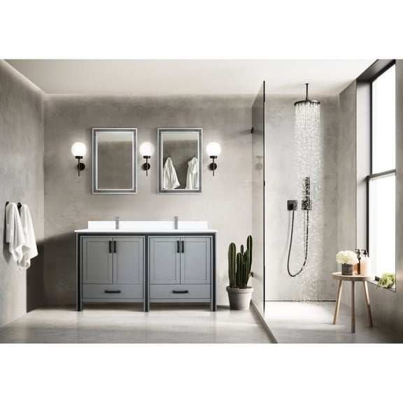 60 In. W X 22 D Dark Grey Bath Vanity With Marble Top - Solid Wood Frame, Soft Close, Scratch And Stain Countertop, Two Cabinets Bathroom Top, Wood, Abundant Interior Storage