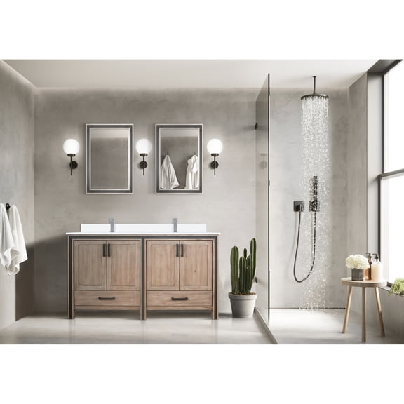 60 In. W X 22 D Rustic Bath Vanity With Cultured Marble Top And Faucet - Soft Close, Scratch & Stain , Two Cabinets Drawers For Storage Space 60" Double Included Ample