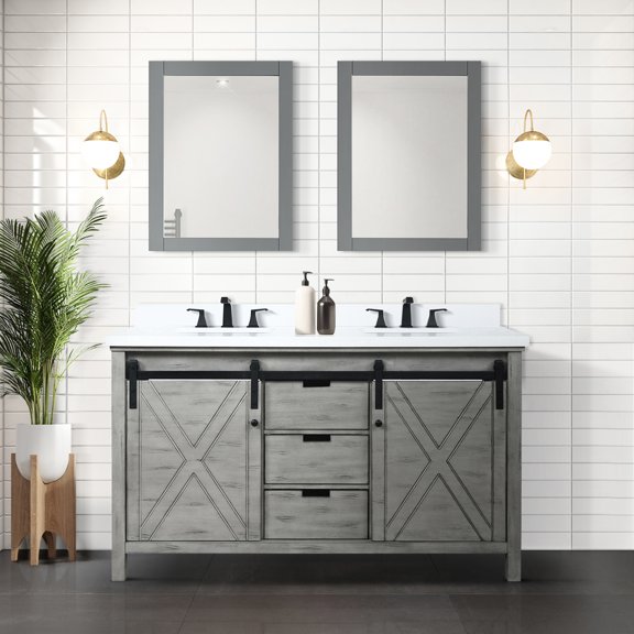 60 In. Wide Ash Grey Bathroom Vanity - 24 Mirrors 2 Cabinets, 3 Drawers & Open Shelf For Bewitching Aesthetic Width Provide Sufficient Storage
