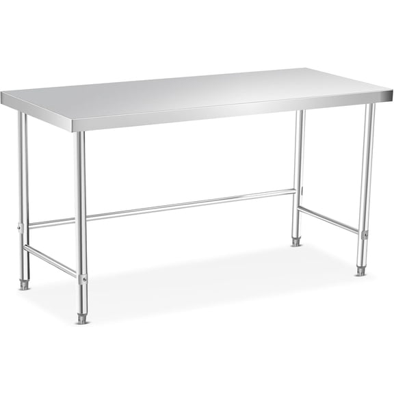 60 In x24 In Open Base Stainless Steel Work Table - Commercial Kitchen Prep Station with Reinforced Frame Stationary Legs Casters