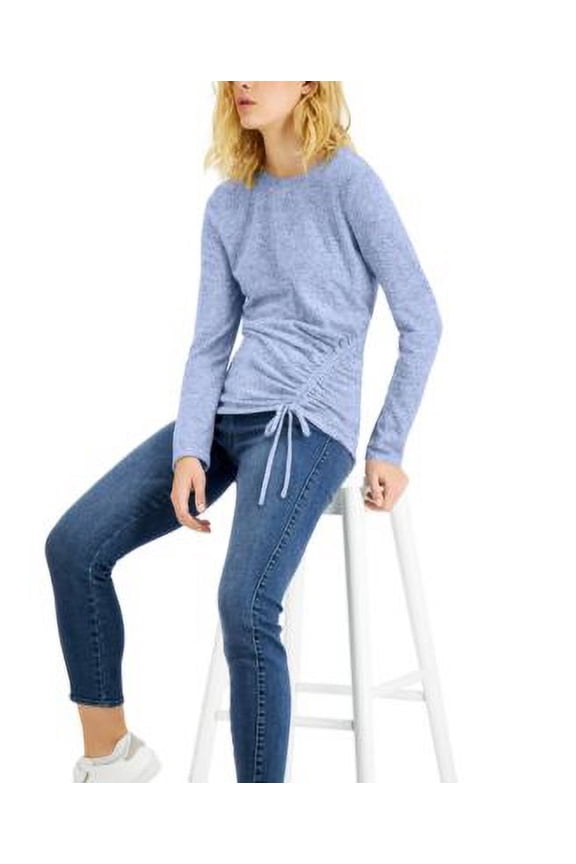 Metallic Side Ruched Knit Top Pretty Periwinkle M