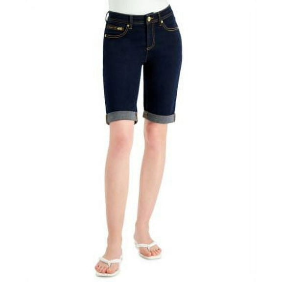 INC International Concepts Womens Mid Rise Cuffed Bermuda Shorts Dark Indigo 6
