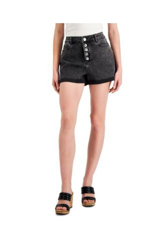 $60 Inc International Concepts Womens High Rise Button-Fly Shorts Black Size 10