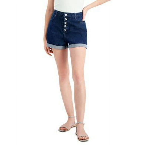 INC International Concepts Womens High Rise Button Fly Shorts Dark Indigo 4